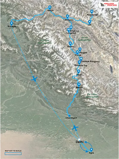 Grand Traverse: Motorcycling in Himalaya carte d'itinéraire
